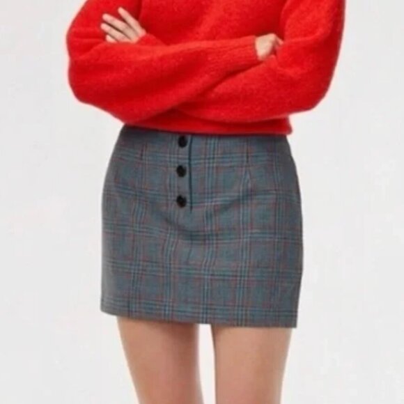 LITTLE MOON | Aritzia Plaid Button Mini Skirt | Sz. 0 - Picture 1 of 7